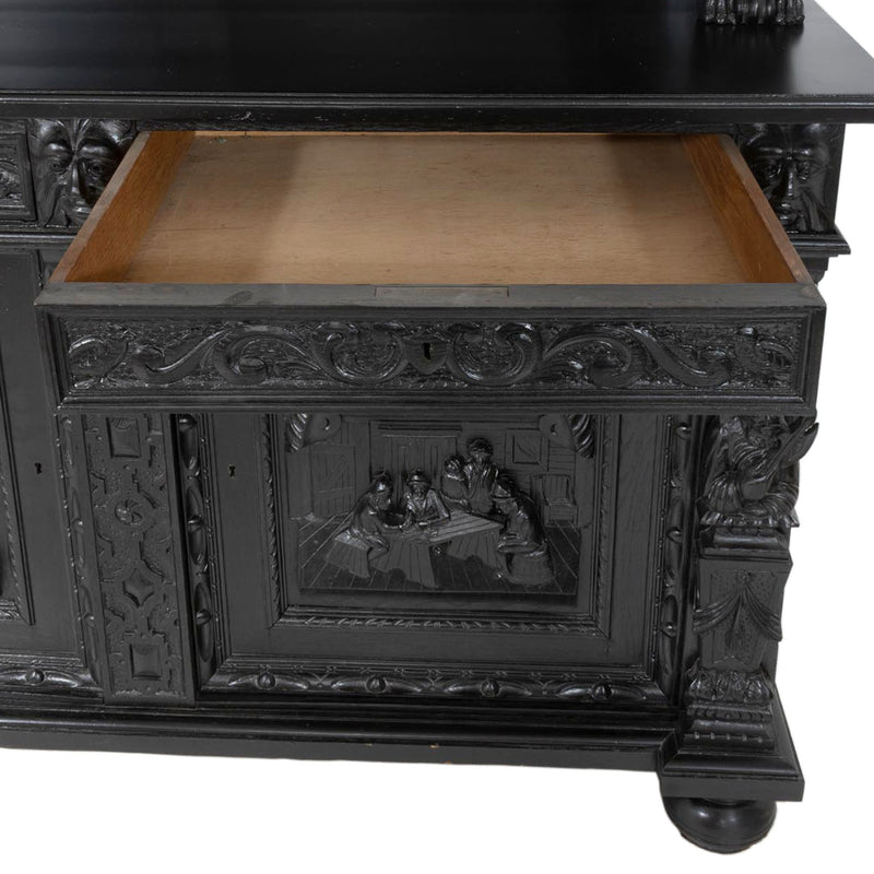 Carved Oak Flemish Hunters Cabinet with Grandiose Baroque/ Gothic Style Carvings