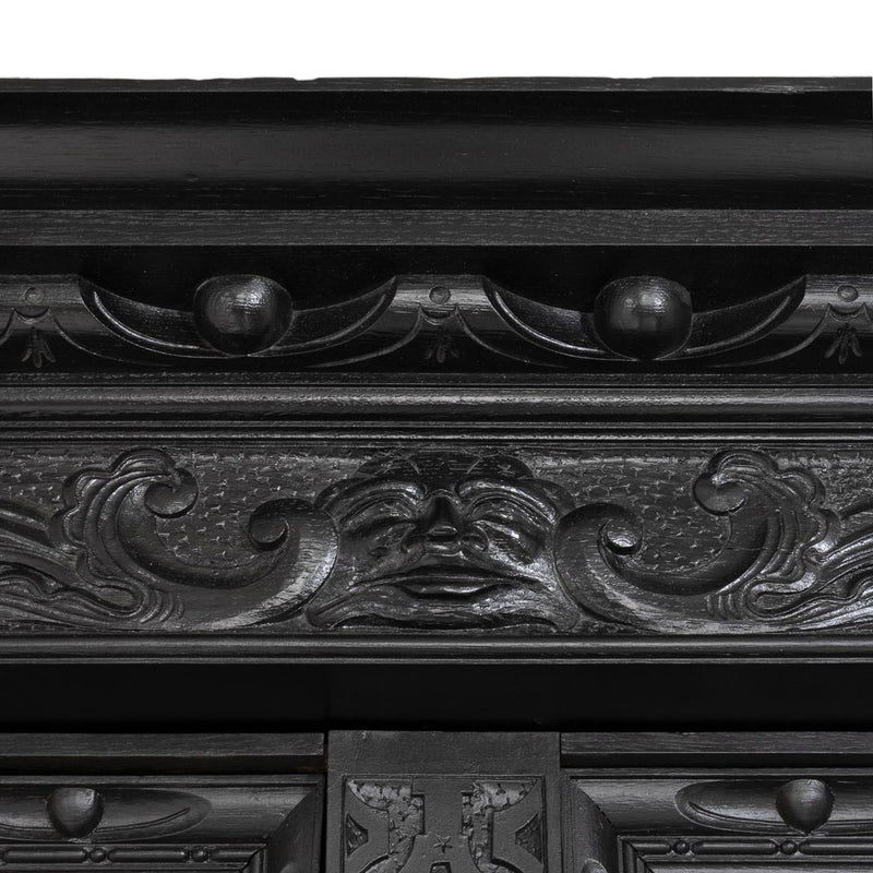Carved Oak Flemish Hunters Cabinet with Grandiose Baroque/ Gothic Style Carvings