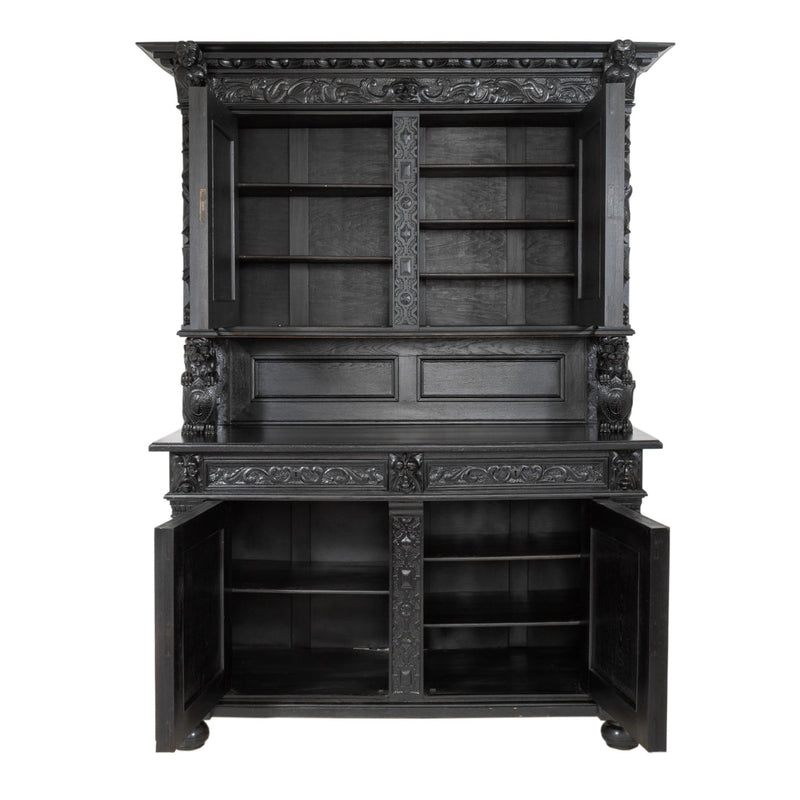 Carved Oak Flemish Hunters Cabinet with Grandiose Baroque/ Gothic Style Carvings