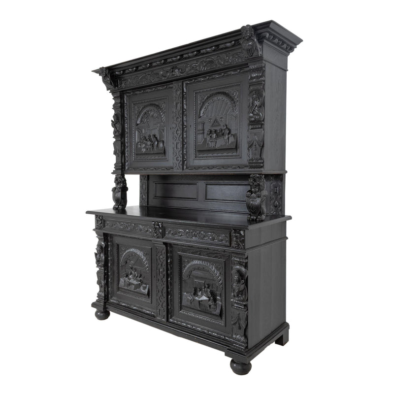 Carved Oak Flemish Hunters Cabinet with Grandiose Baroque/ Gothic Style Carvings