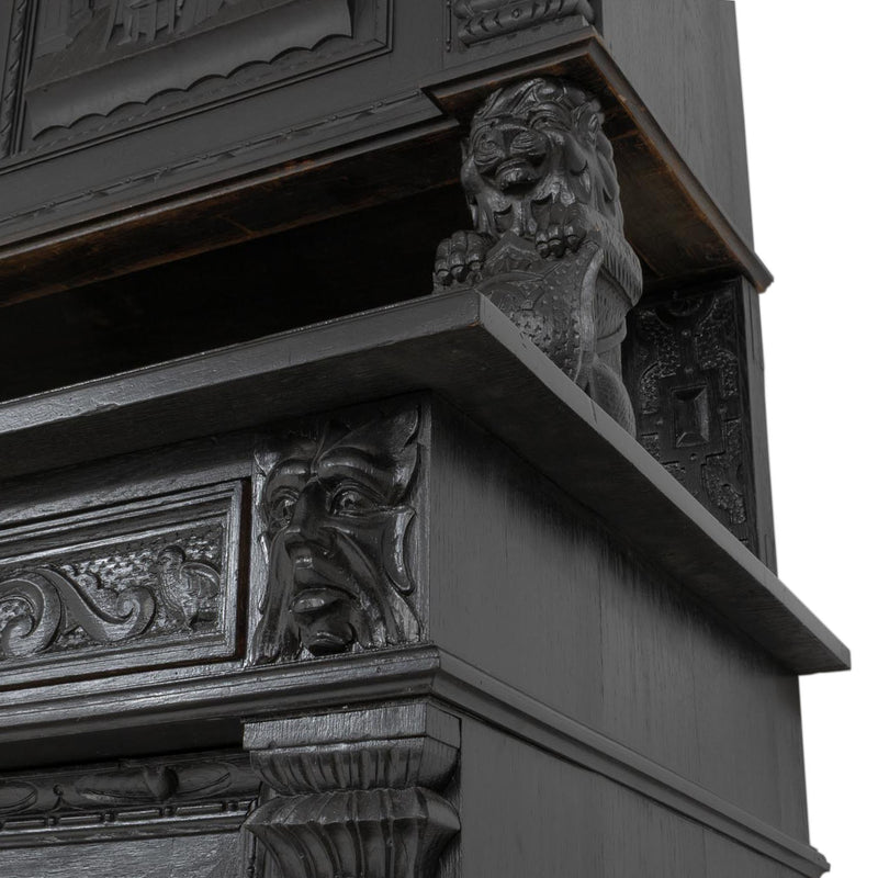 Carved Oak Flemish Hunters Cabinet with Grandiose Baroque/ Gothic Style Carvings