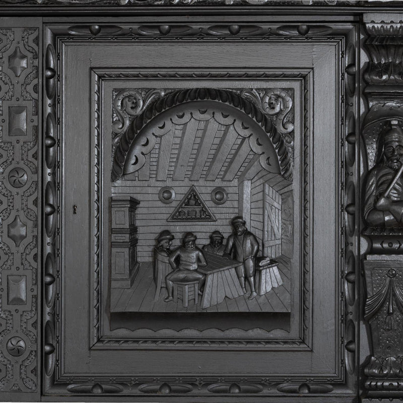 Carved Oak Flemish Hunters Cabinet with Grandiose Baroque/ Gothic Style Carvings