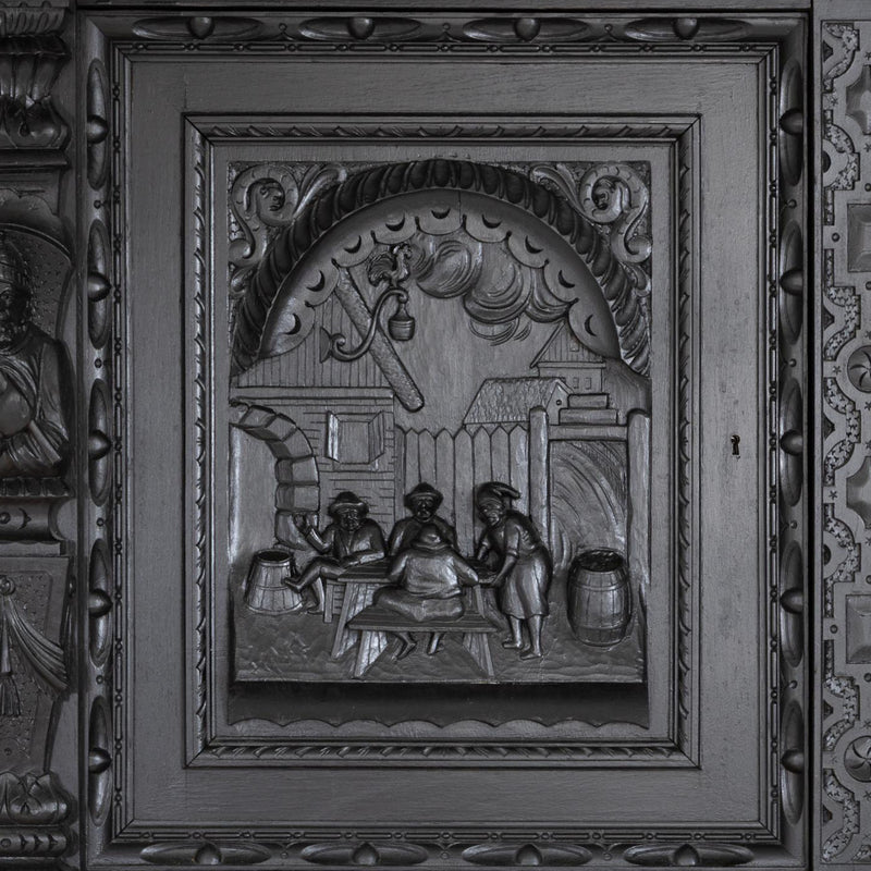 Carved Oak Flemish Hunters Cabinet with Grandiose Baroque/ Gothic Style Carvings