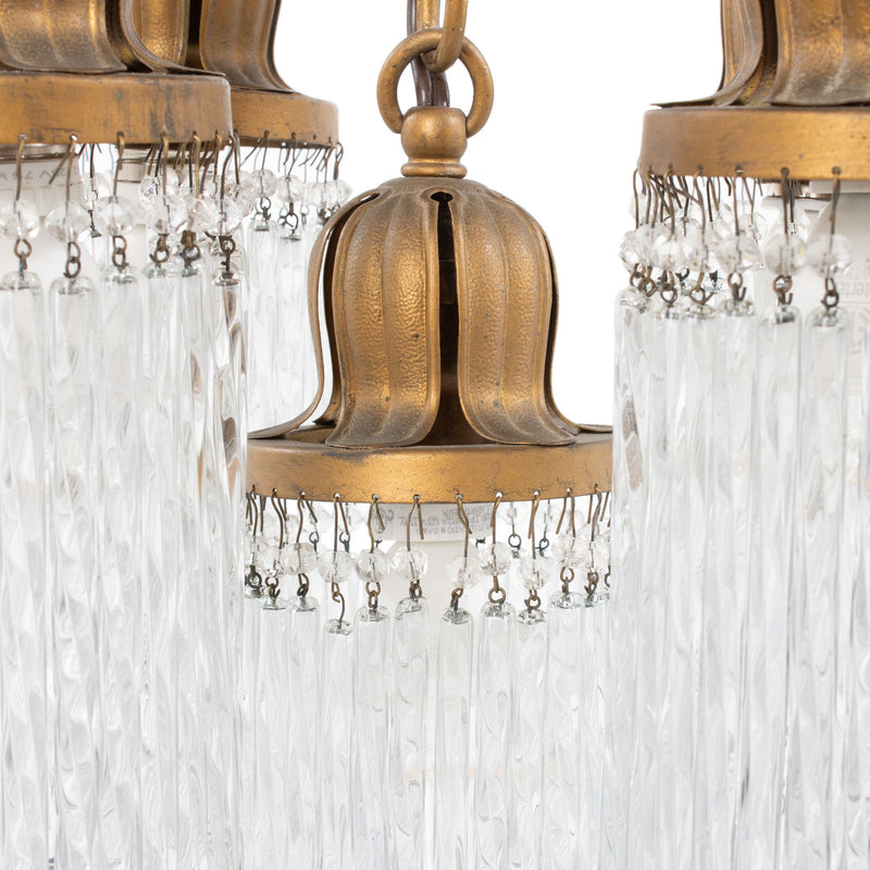 Brass Coloured Cast Aluminum Ceiling Fixture w/ 5 Tulip Capped Twisted Icicle Tassel Lights