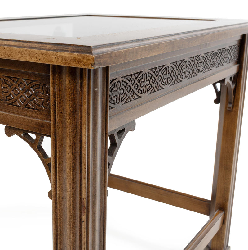 Chinese Chippendale Style Glass Top Nesting Tables (Set of 2)