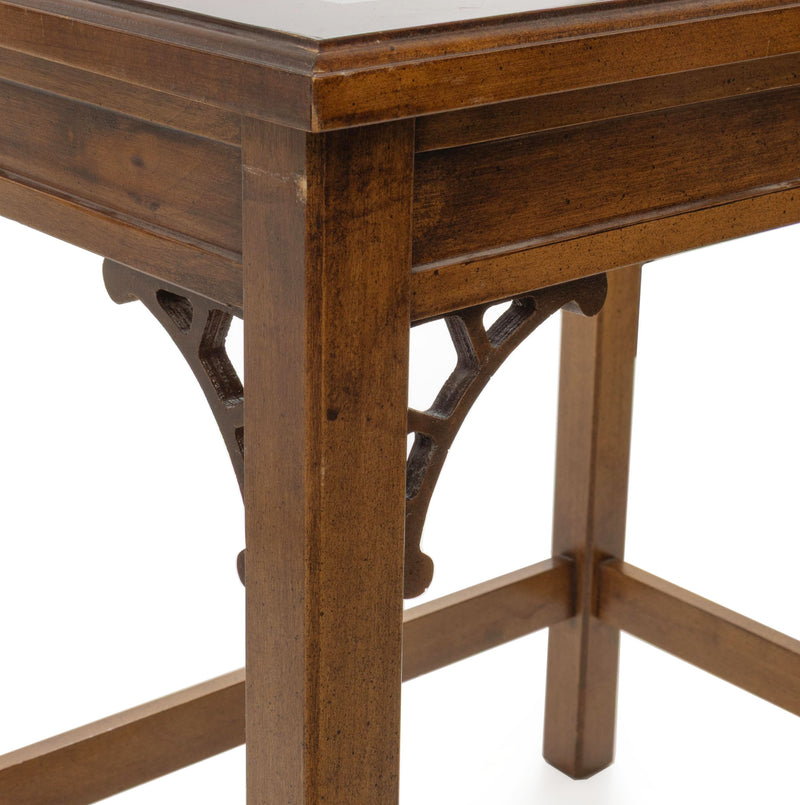 Chinese Chippendale Style Glass Top Nesting Tables (Set of 2)