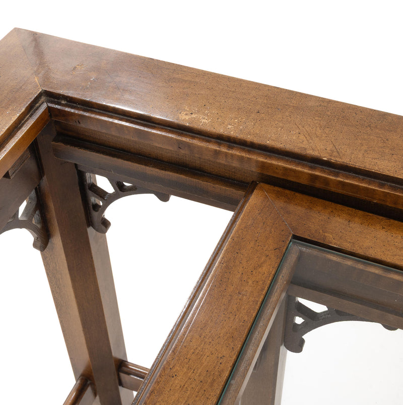 Chinese Chippendale Style Glass Top Nesting Tables (Set of 2)