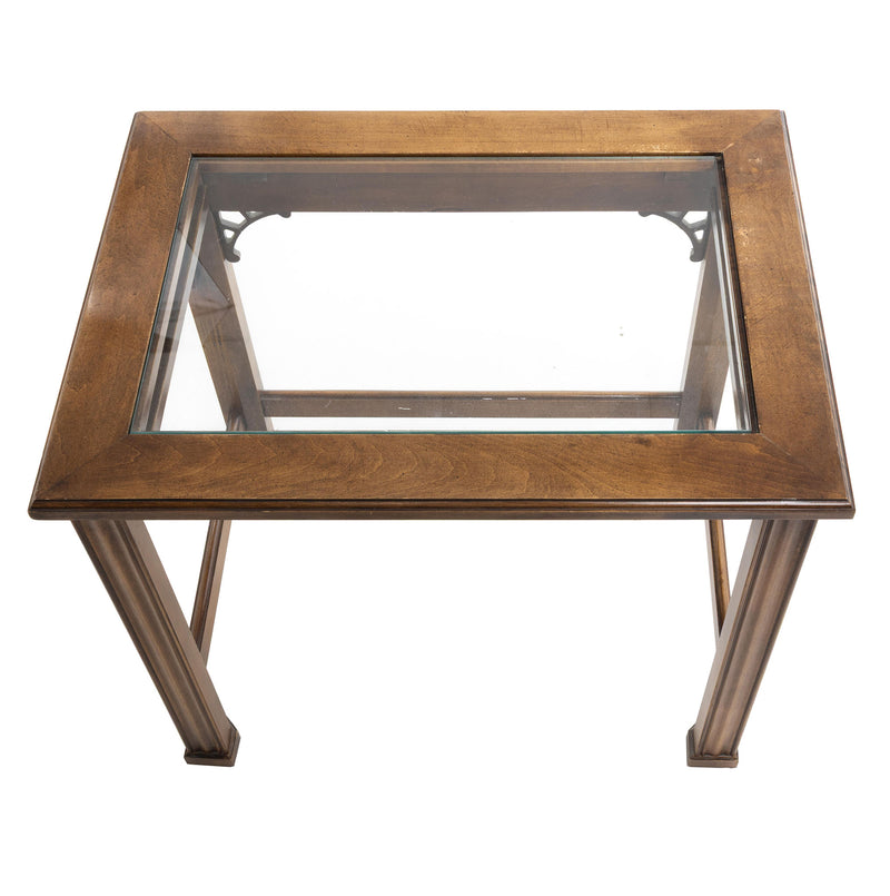 Chinese Chippendale Style Glass Top Nesting Tables (Set of 2)