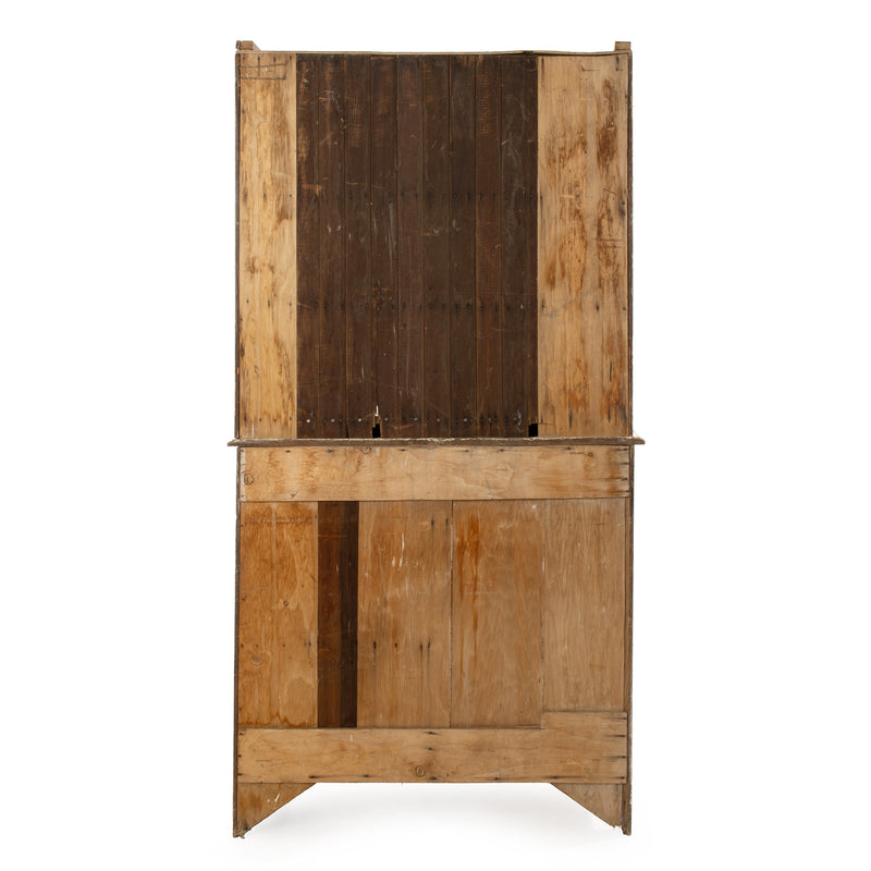 Chipped White Painted Ash Cupboard with Red Upper Interior and Screened Doors (2pcs.)