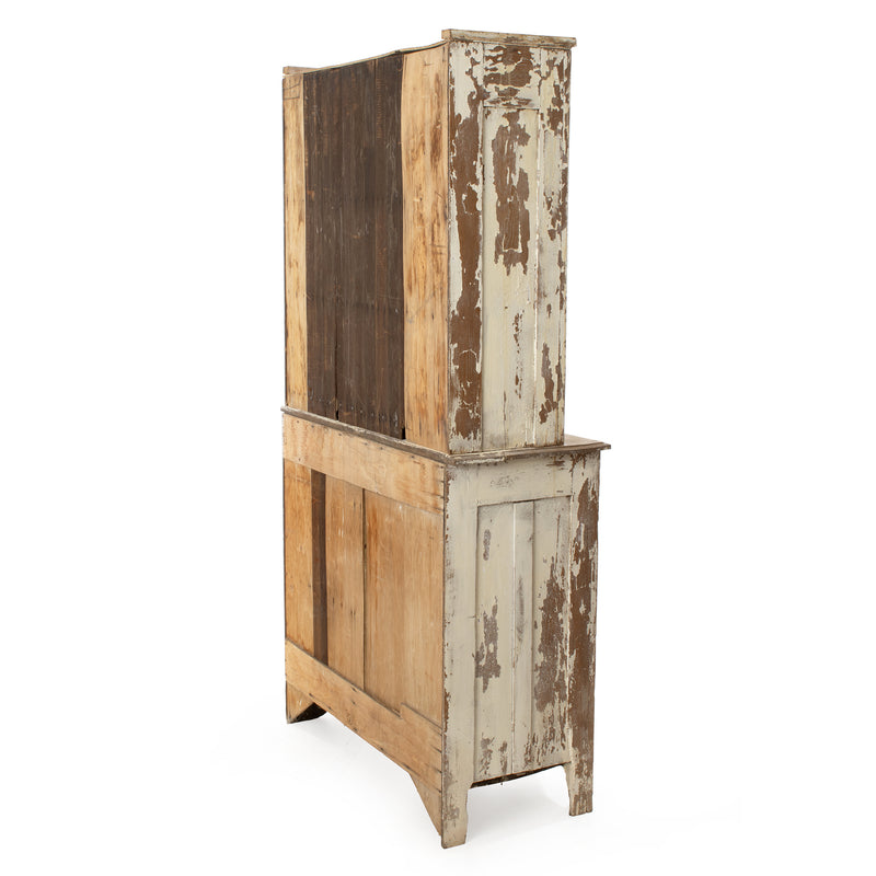 Chipped White Painted Ash Cupboard with Red Upper Interior and Screened Doors (2pcs.)