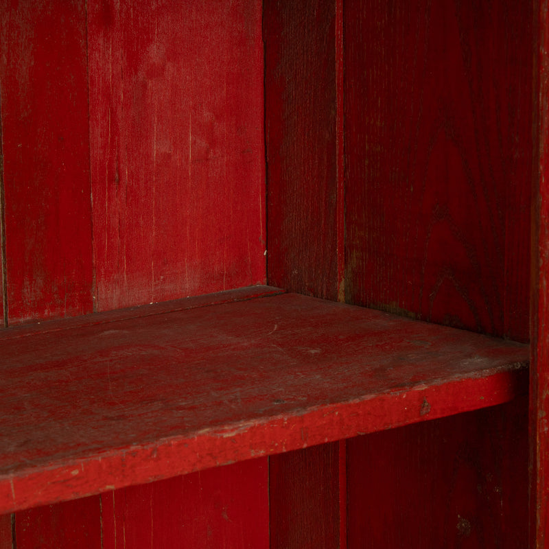 Chipped White Painted Ash Cupboard with Red Upper Interior and Screened Doors (2pcs.)