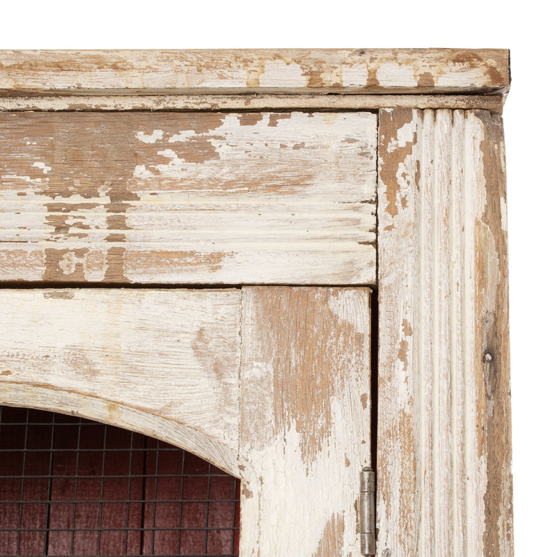 Chipped White Painted Ash Cupboard with Red Upper Interior and Screened Doors (2pcs.)