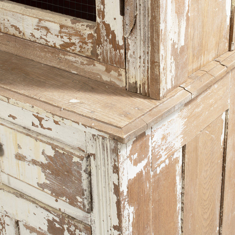 Chipped White Painted Ash Cupboard with Red Upper Interior and Screened Doors (2pcs.)
