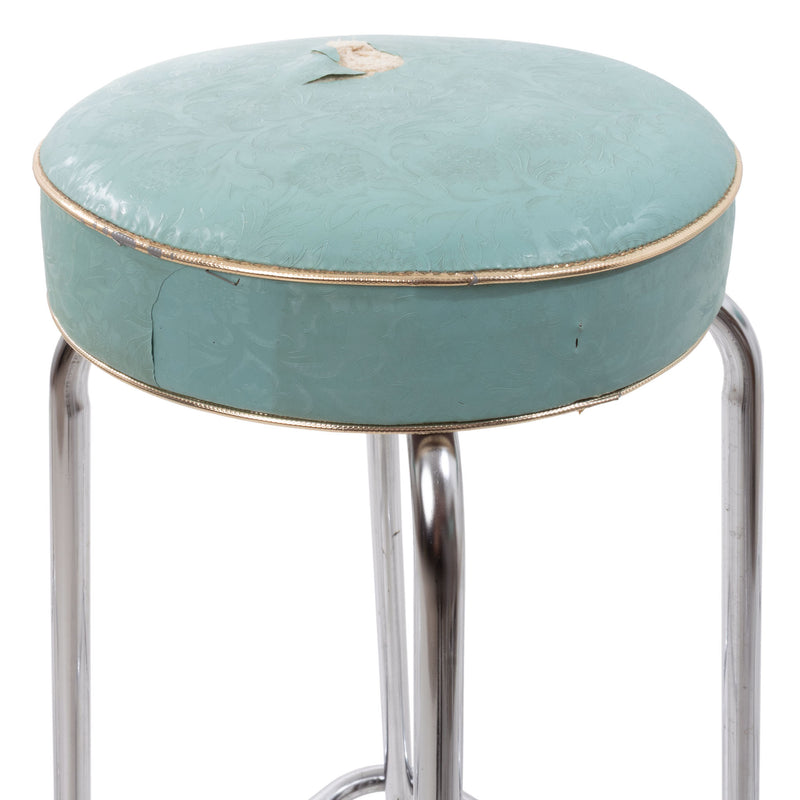 Chrome Plated Steel Tube Leg Bar Stools w/ Teal Vinyl Upholstered Seats (Set of 4 - As Is)