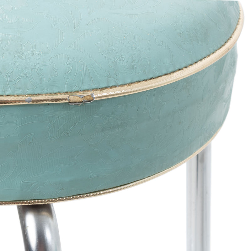 Chrome Plated Steel Tube Leg Bar Stools w/ Teal Vinyl Upholstered Seats (Set of 4 - As Is)