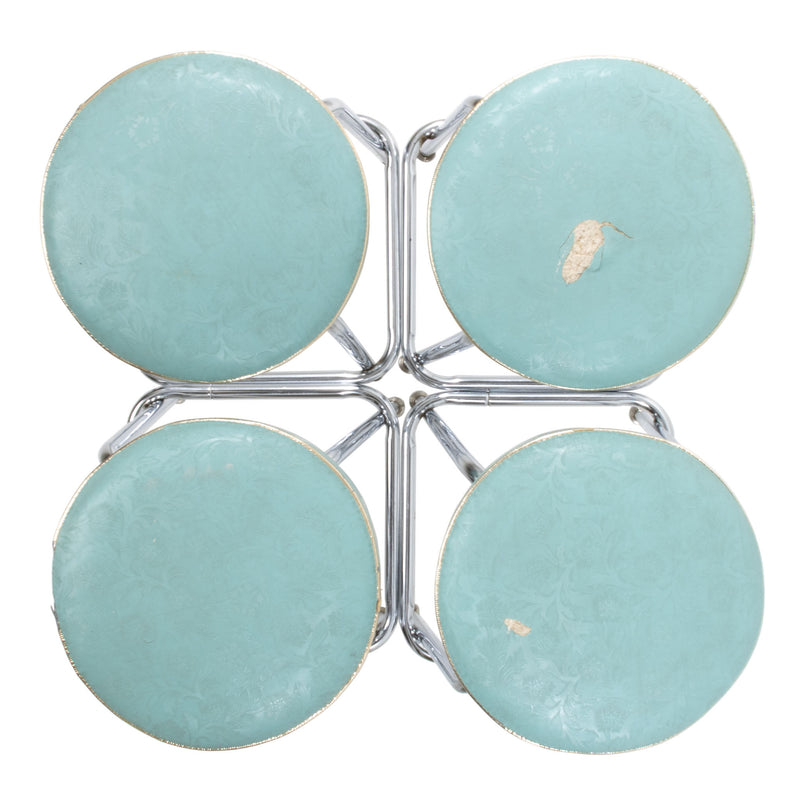 Chrome Plated Steel Tube Leg Bar Stools w/ Teal Vinyl Upholstered Seats (Set of 4 - As Is)