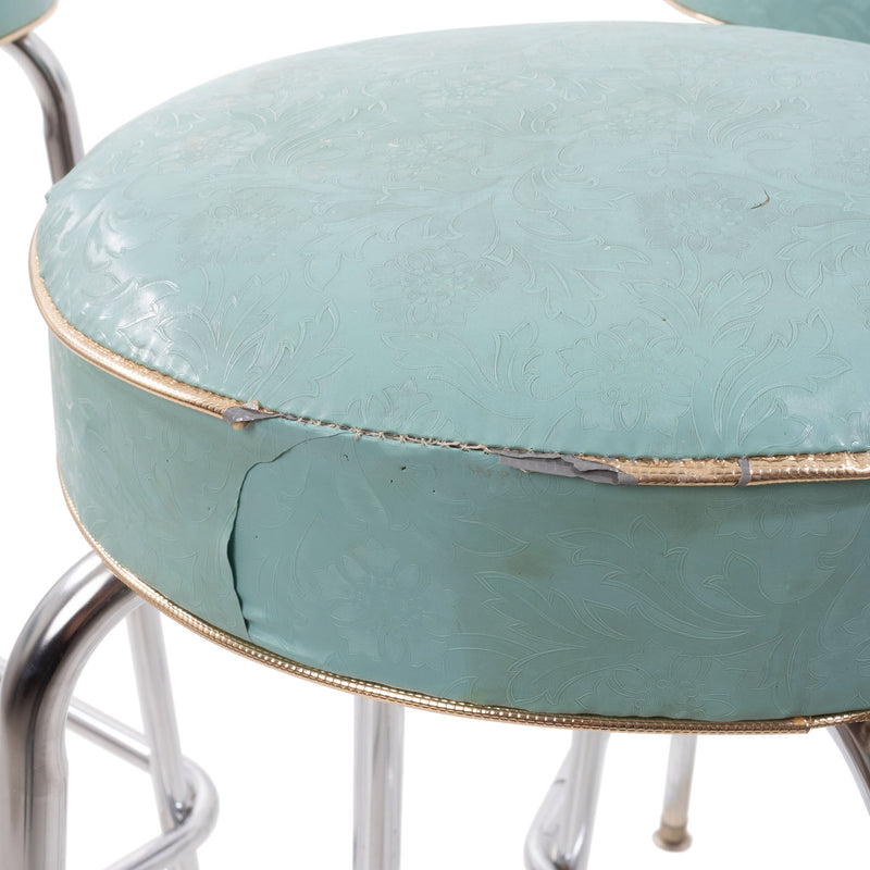 Chrome Plated Steel Tube Leg Bar Stools w/ Teal Vinyl Upholstered Seats (Set of 4 - As Is)