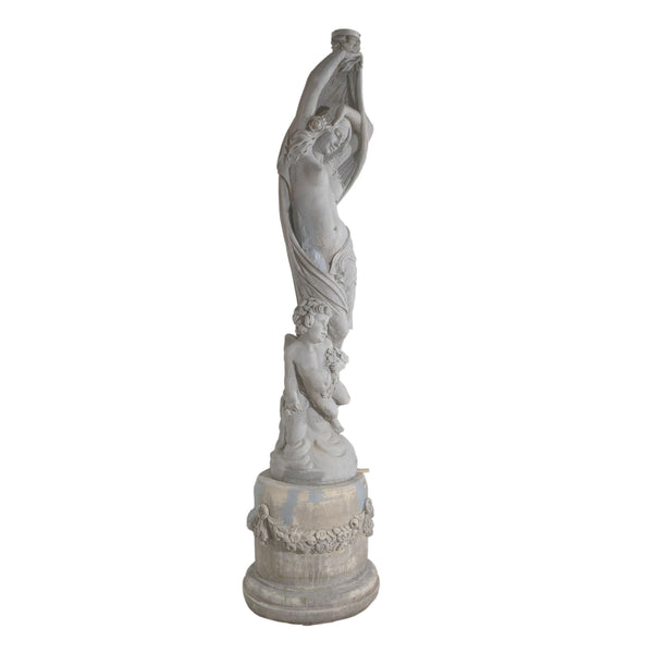 Concrete Greco Roman Goddess Garden Statue on Base (As Is)