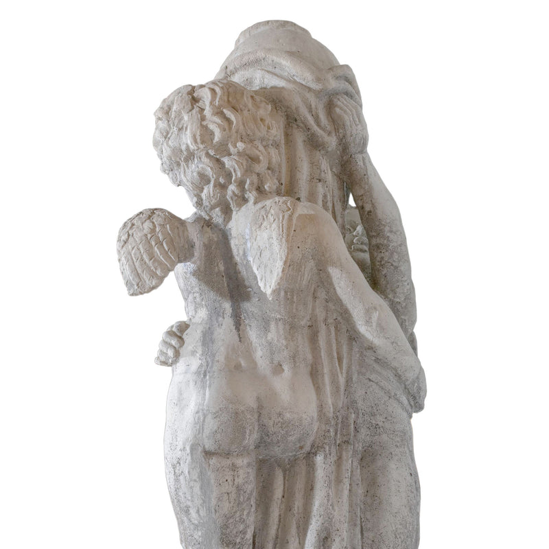 Concrete "Putti with Vase" Garden Statue on Base (As Is)