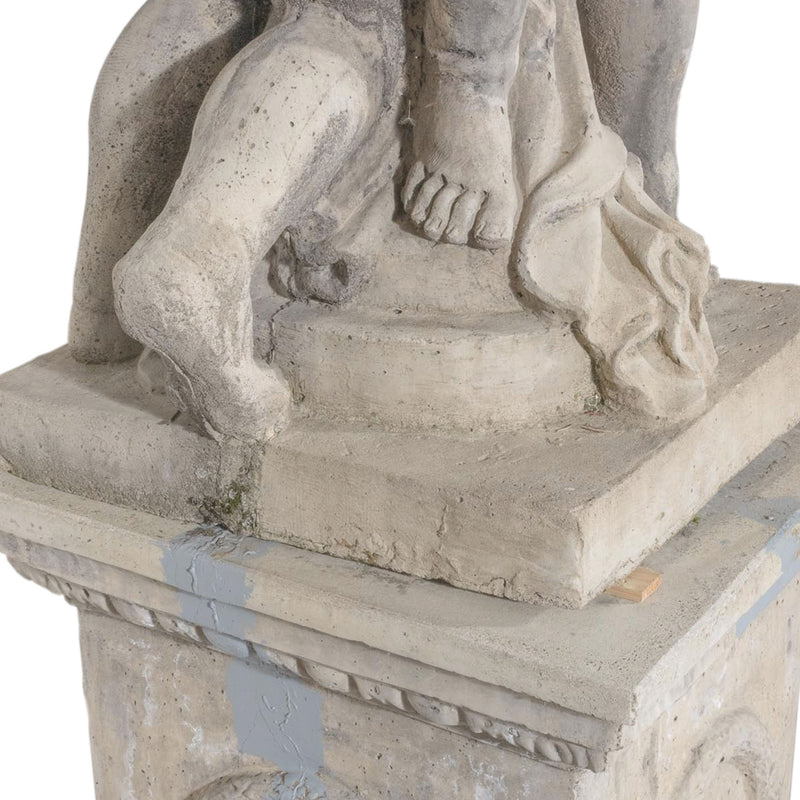 Concrete "Putti with Vase" Garden Statue on Base (As Is)