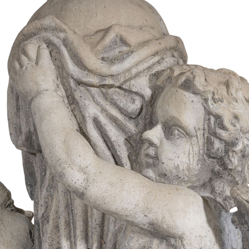 Concrete "Putti with Vase" Garden Statue on Base (As Is)