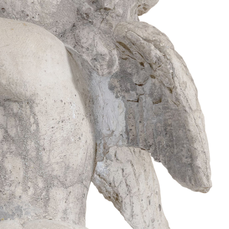 Concrete "Putti with Vase" Garden Statue on Base (As Is)