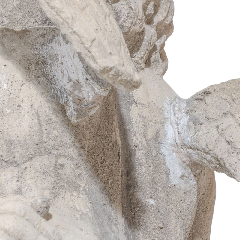 Concrete "Putti with Vase" Garden Statue on Base (As Is)