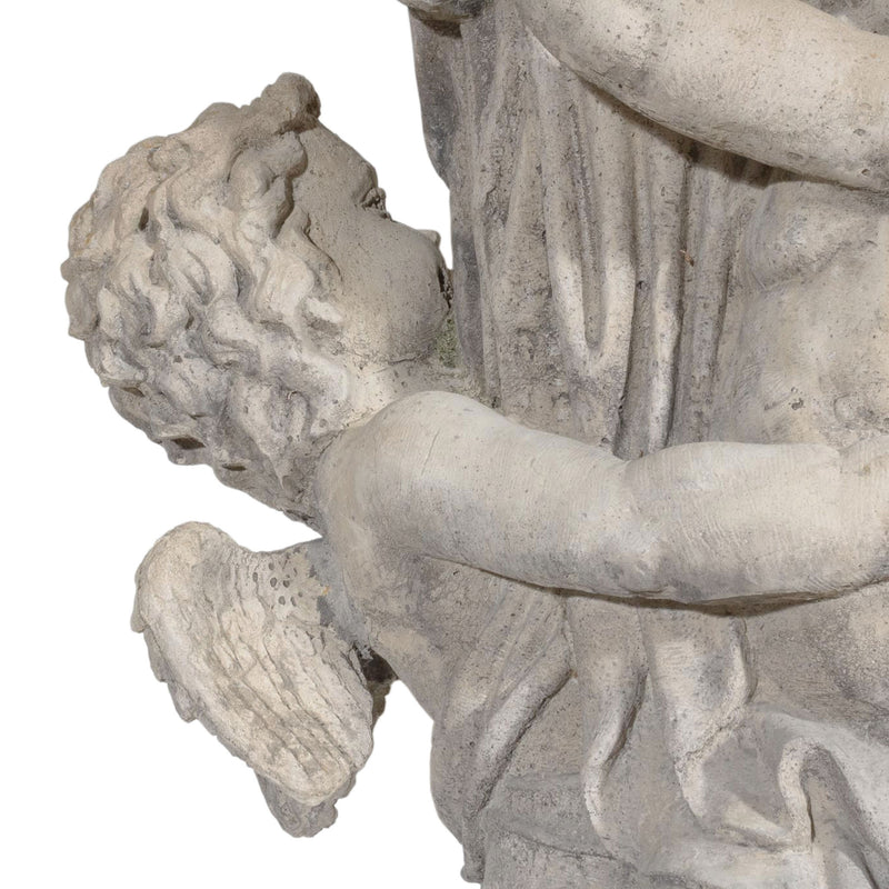 Concrete "Putti with Vase" Garden Statue on Base (As Is)