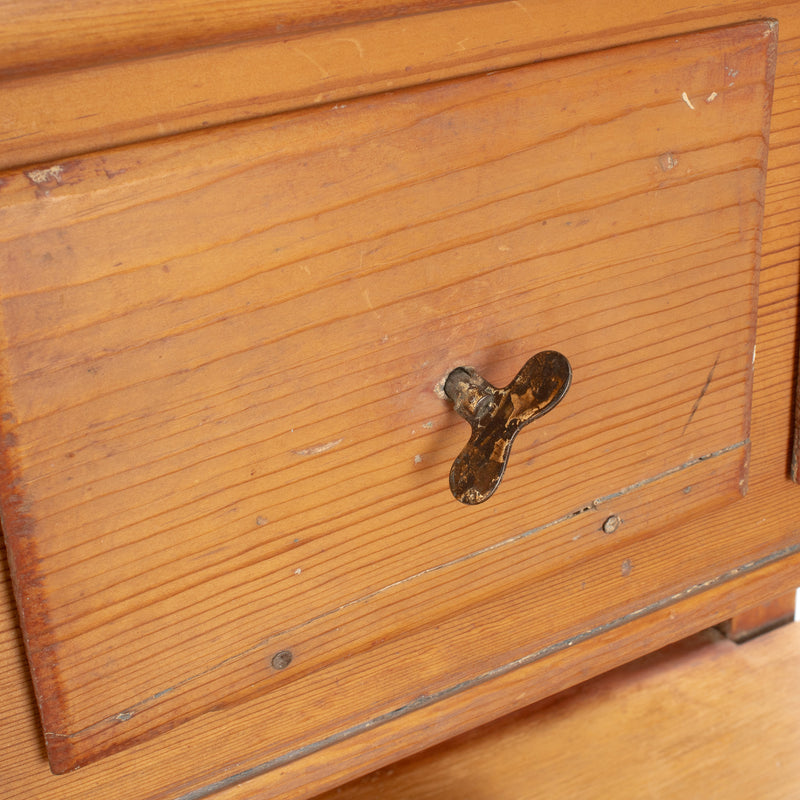 Custom Pine Fielded Panel Cupboard w/ 3 Upper Raised Drawers over 3 Drawer Cabinet Work Surface on Casters