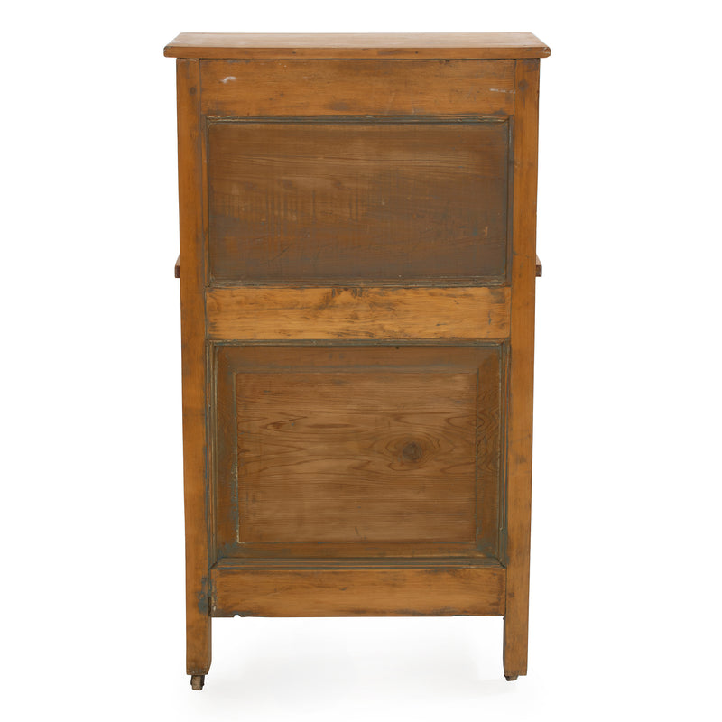 Custom Pine Fielded Panel Cupboard w/ 3 Upper Raised Drawers over 3 Drawer Cabinet Work Surface on Casters