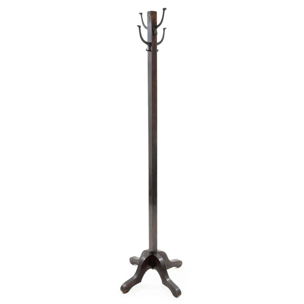 Dark Wood Coat Tree with 4 Double Hooks