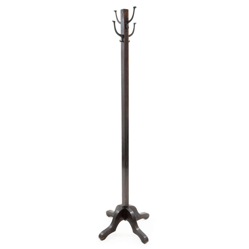 Dark Wood Coat Tree with 4 Double Hooks