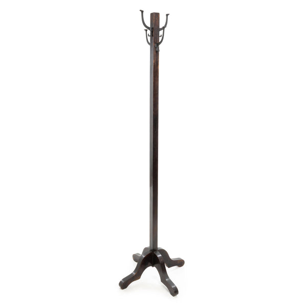 Dark Wood Coat Tree with 4 Double Hooks