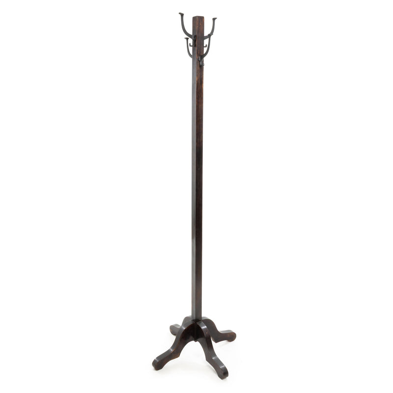 Dark Wood Coat Tree with 4 Double Hooks