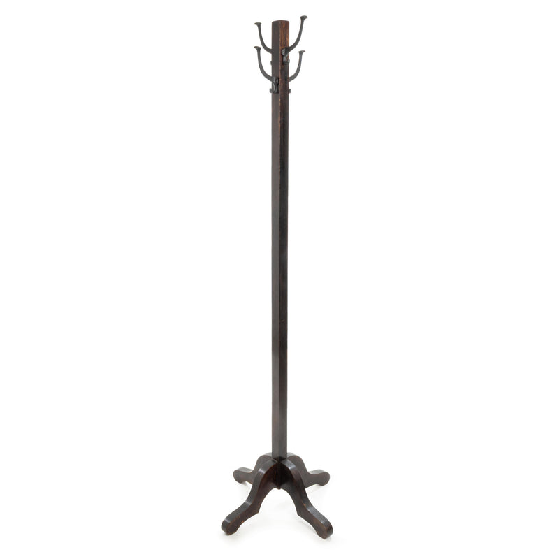 Dark Wood Coat Tree with 4 Double Hooks