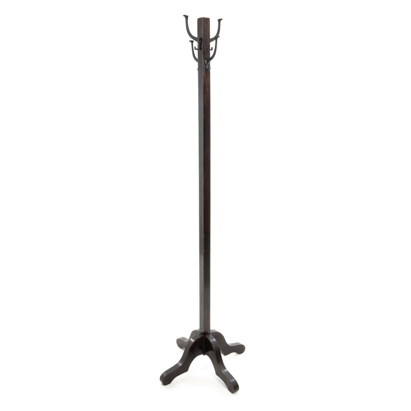Dark Wood Coat Tree with 4 Double Hooks