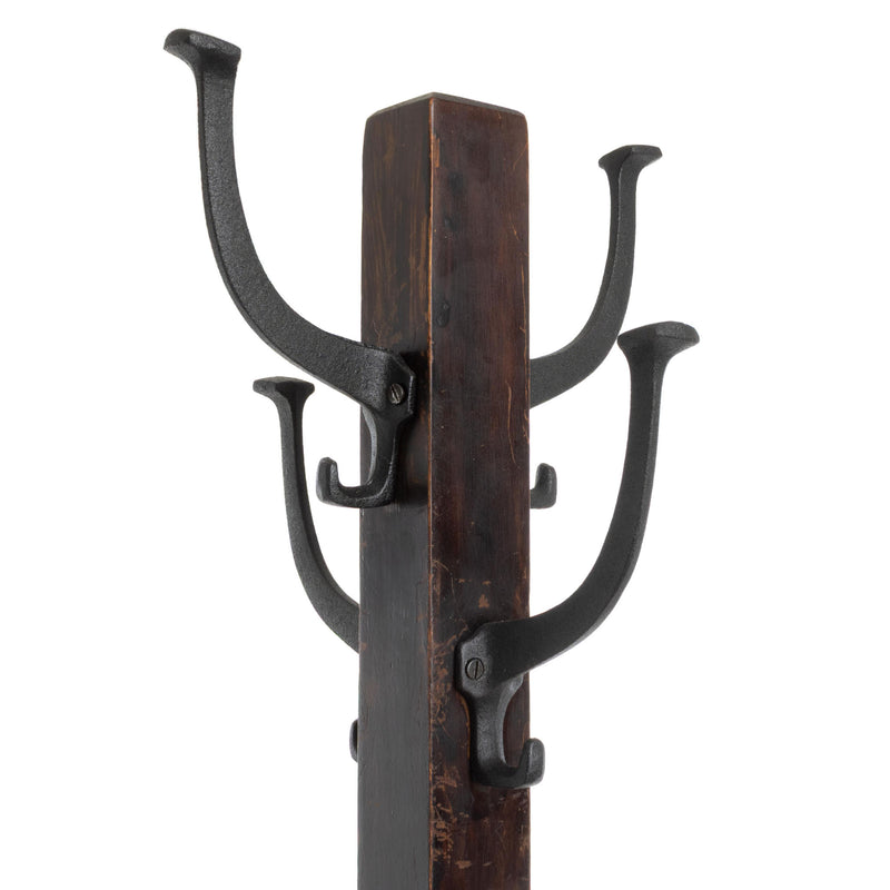 Dark Wood Coat Tree with 4 Double Hooks