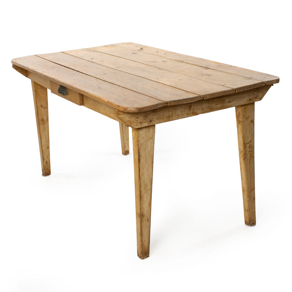 Dark Yellow Painted Pine 5-Plank Top Farm Table w/ Drawer & Tapered Legs