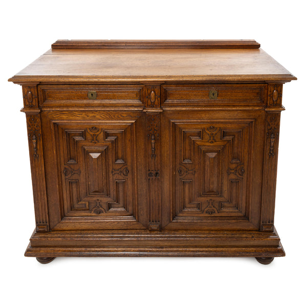 Dutch Oak Sideboard with Geometric Gothic Carved Panels