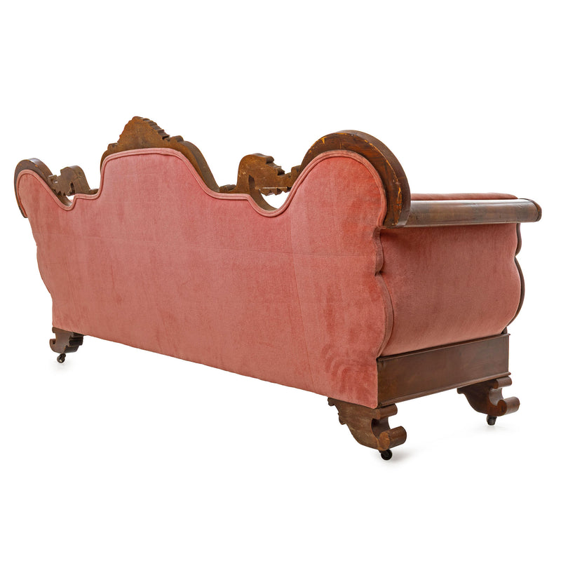 Edwardian Carved Mahogany and Pink Velvet Settee