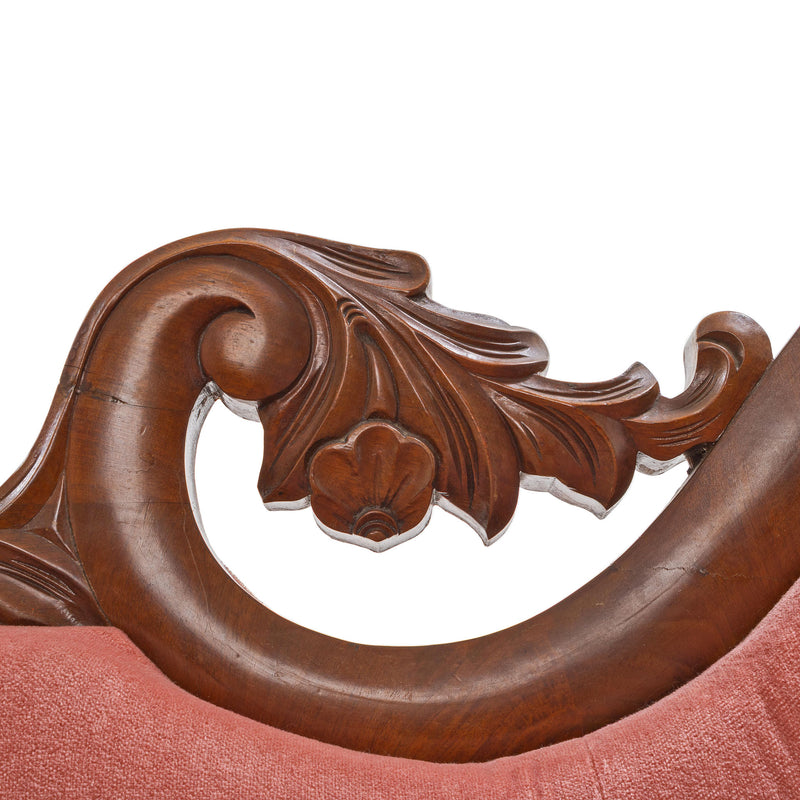 Edwardian Carved Mahogany and Pink Velvet Settee
