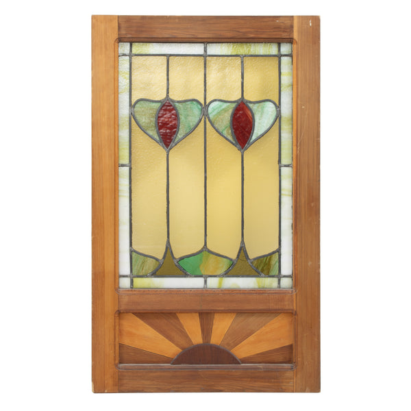 Fir Framed Stained Glass Leaded Window w/ Sun Detail