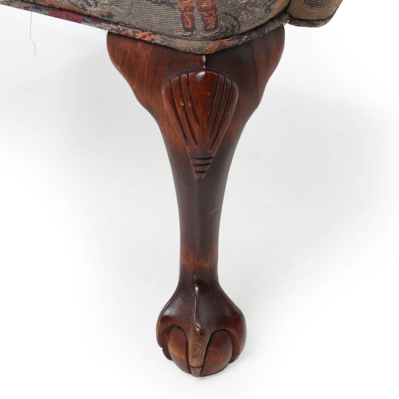 Fly-Fishing Upholstered Wingback Chair with Carved Cabriole Legs over Claw and Ball Feet