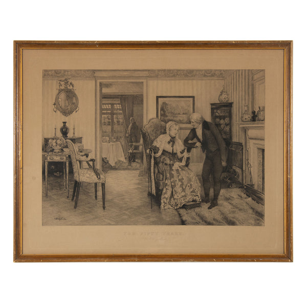 Framed Etching Print by W.H. Boucher of "For Fifty Years. (Old, but gallant)" by W. Dendy Sadler