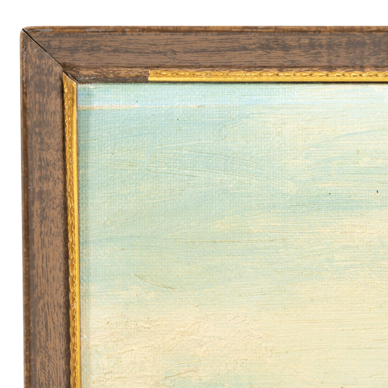 Framed Folk Art Oil Painting of Lake Cottage