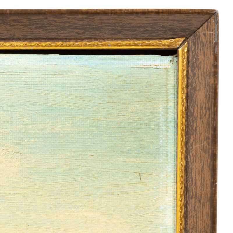 Framed Folk Art Oil Painting of Lake Cottage
