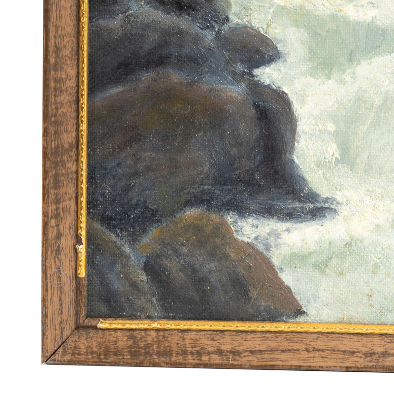 Framed Folk Art Oil Painting of Log Cabin w/ Waterfall