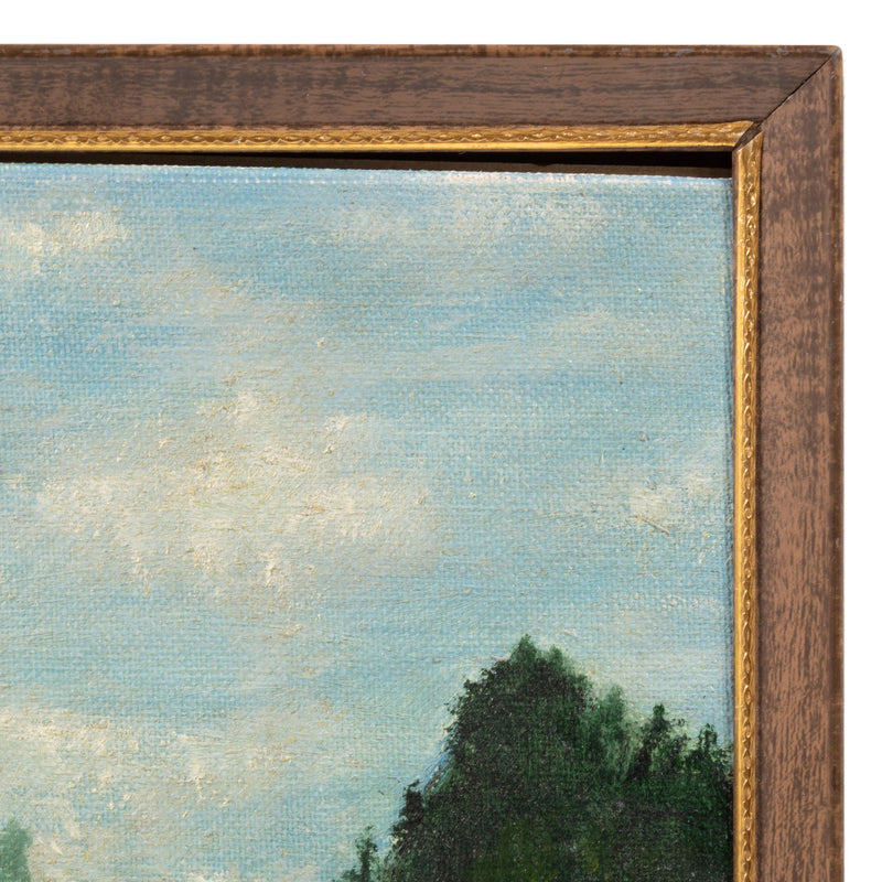 Framed Folk Art Oil Painting of Log Cabin w/ Waterfall