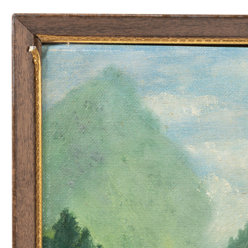 Framed Folk Art Oil Painting of Log Cabin w/ Waterfall