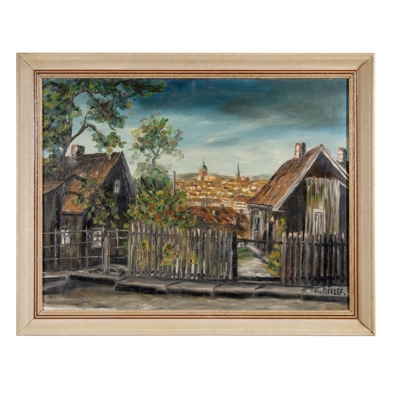 Framed Oil Painting of European Cityscape by R. Ditlef